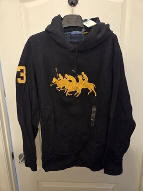 Polo by Ralph Lauren Black Hooded Sweatshirt with Gold Polo Players